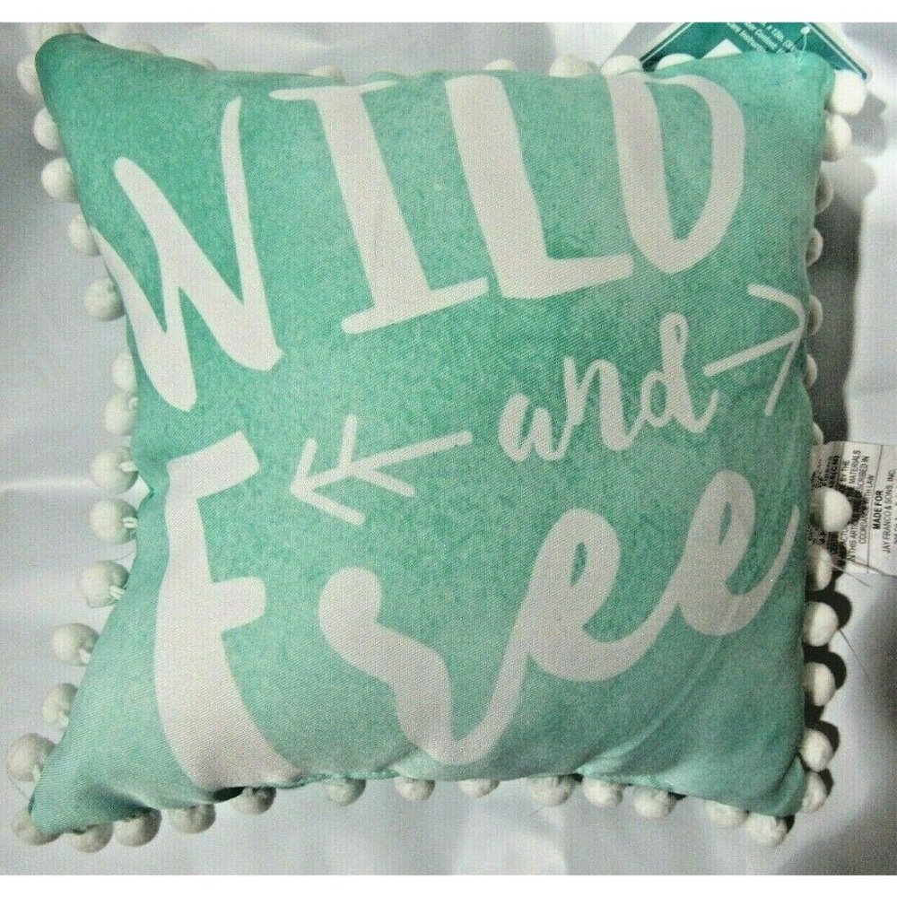 "WILD and Free" on Gray 12" x12" Pillow w/Pom Poms